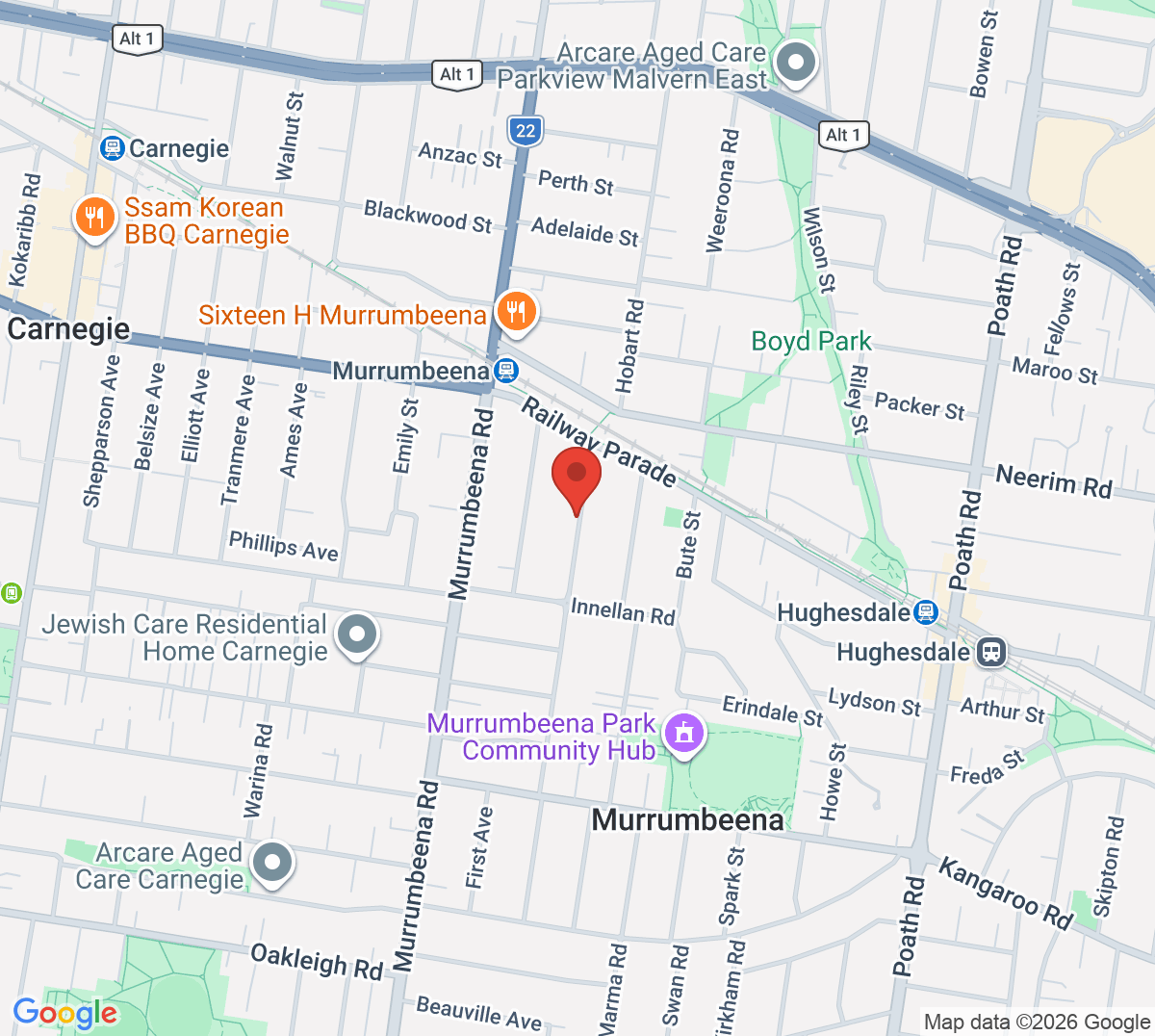 Map of Murrumbeena Tennis Club