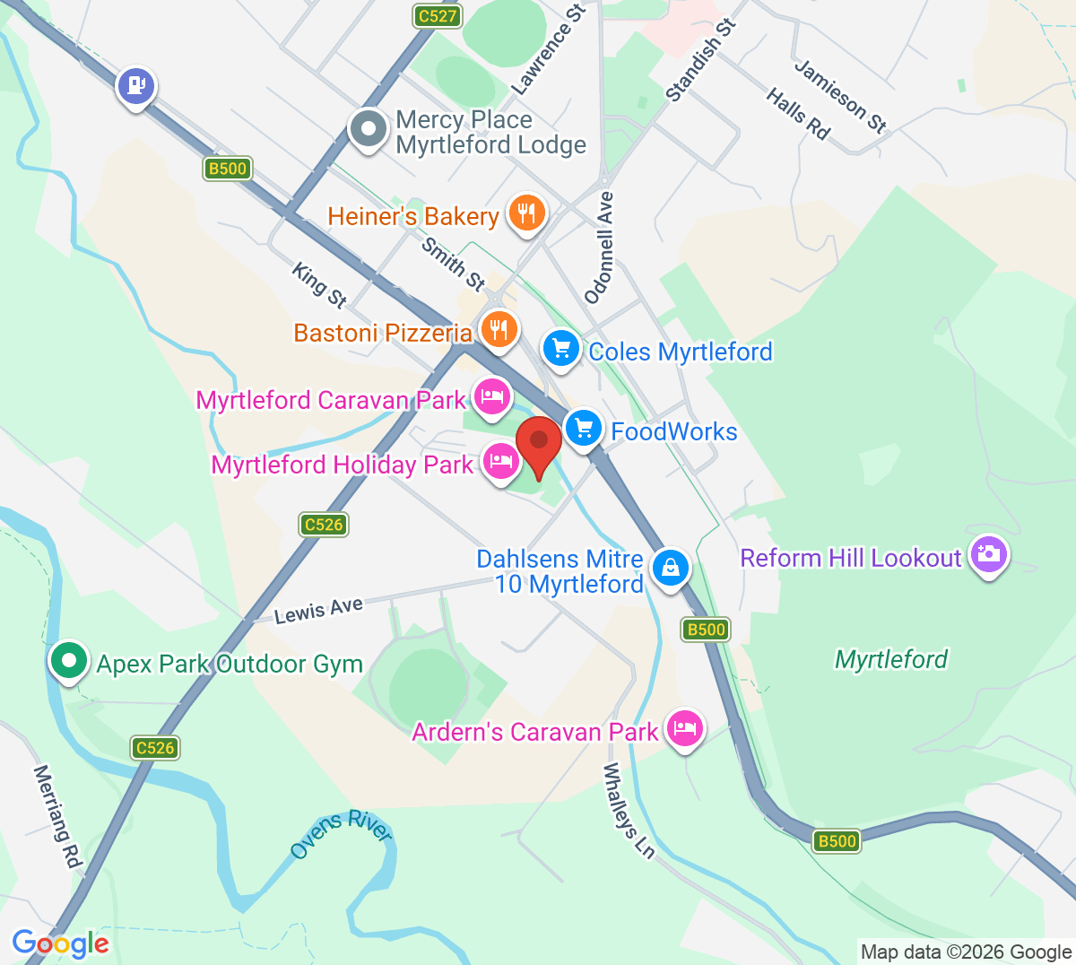 Map of Myrtleford Lawn Tennis Club
