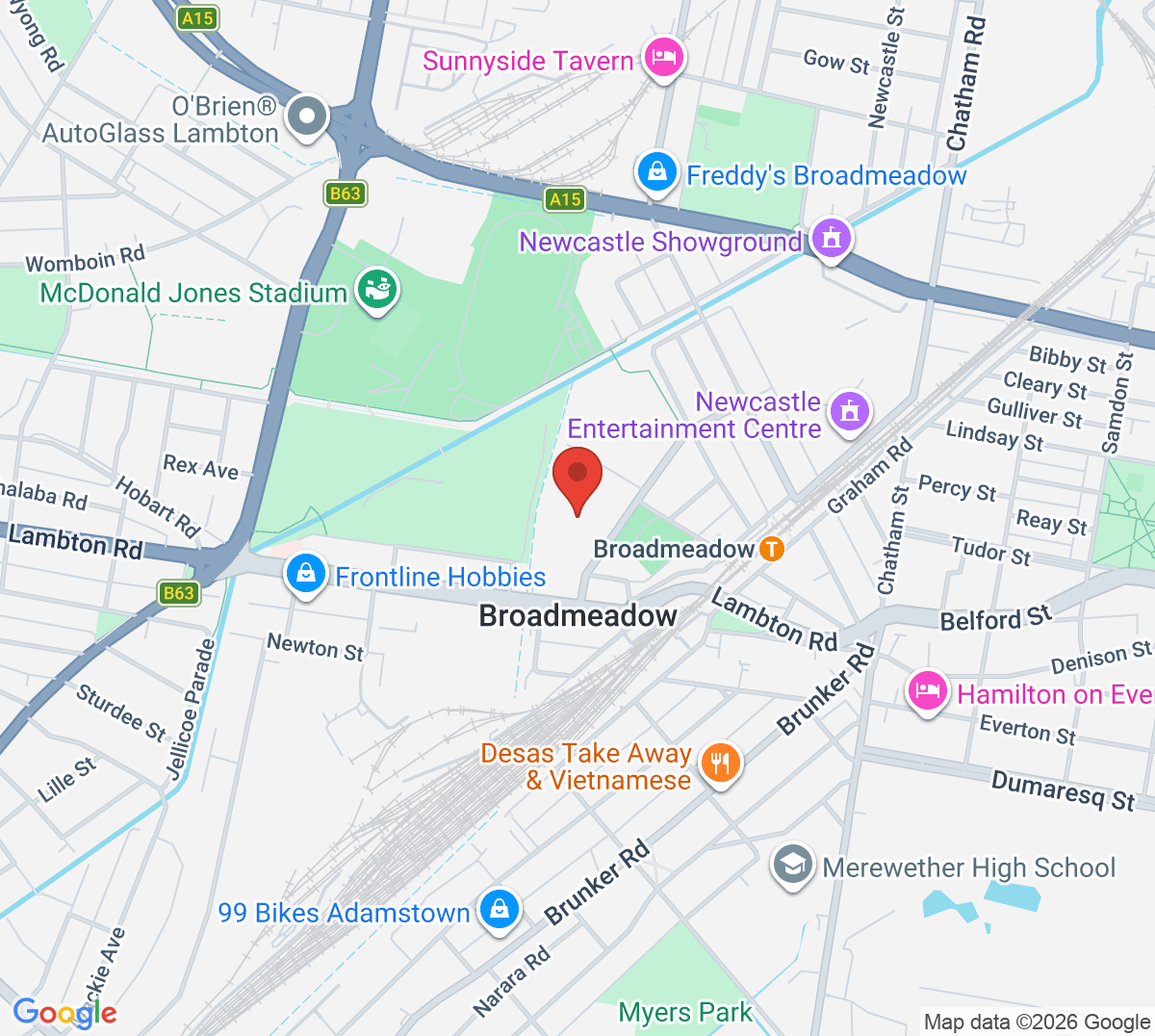 Map of Newcastle Community Tennis Centre