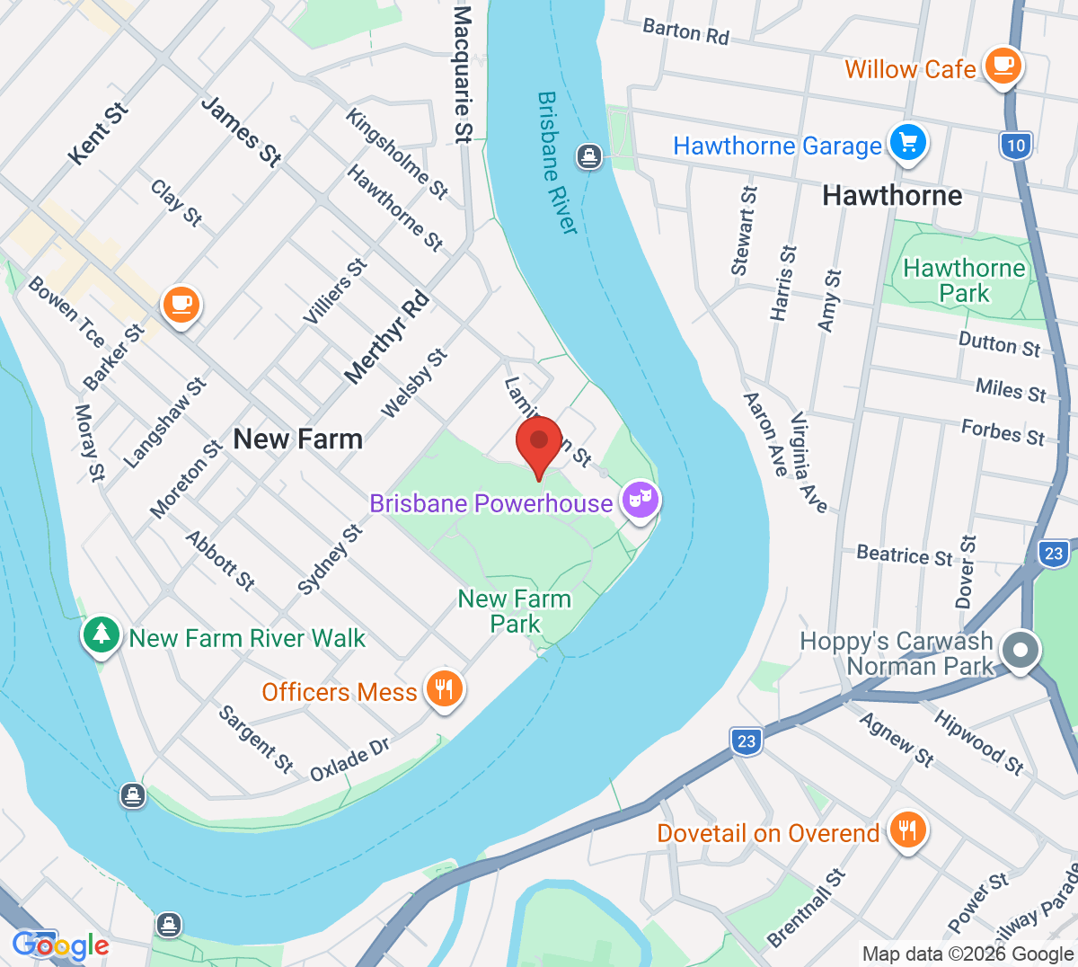 Map of New Farm Park Tennis Court