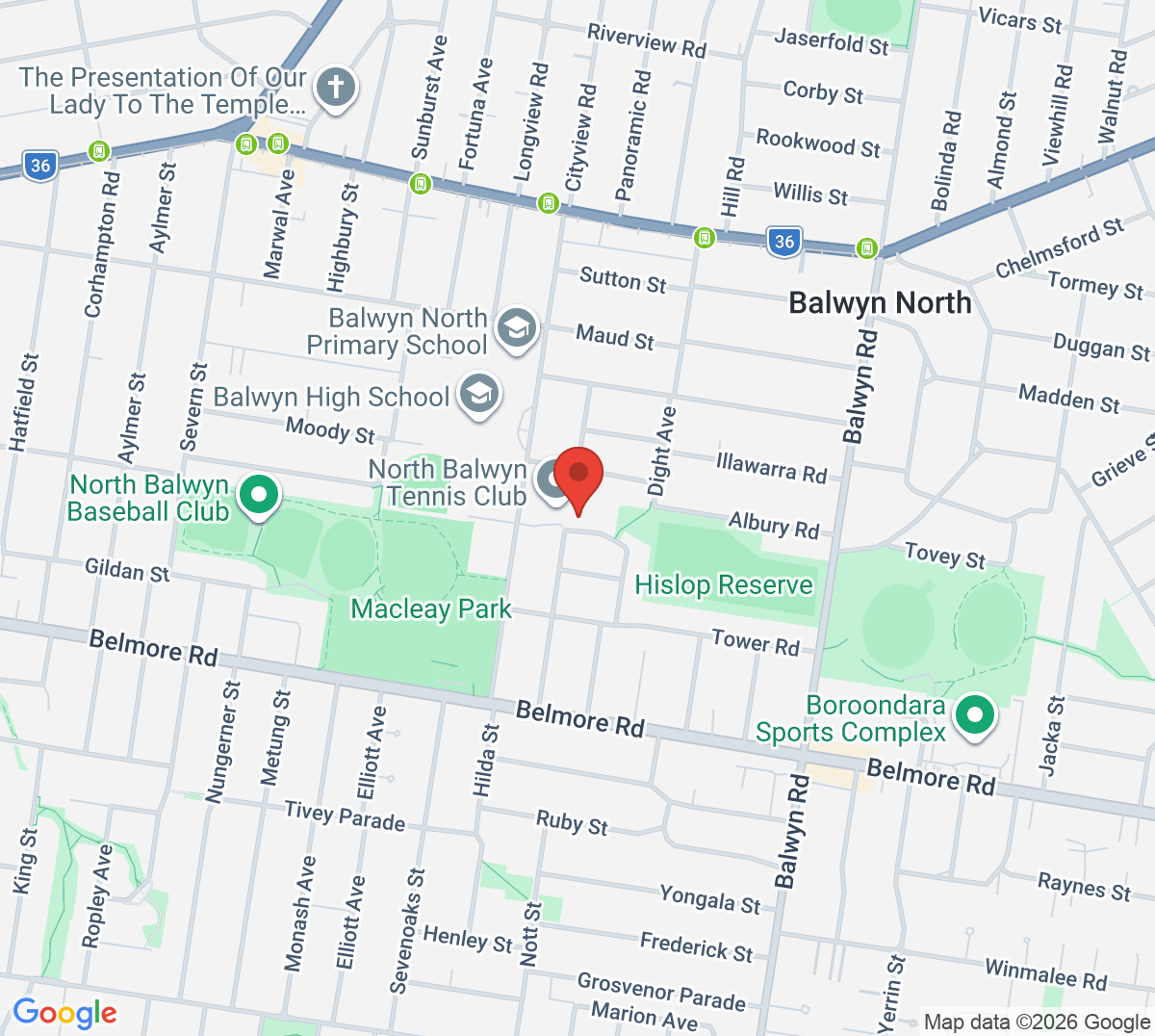 Map of North Balwyn Tennis Club