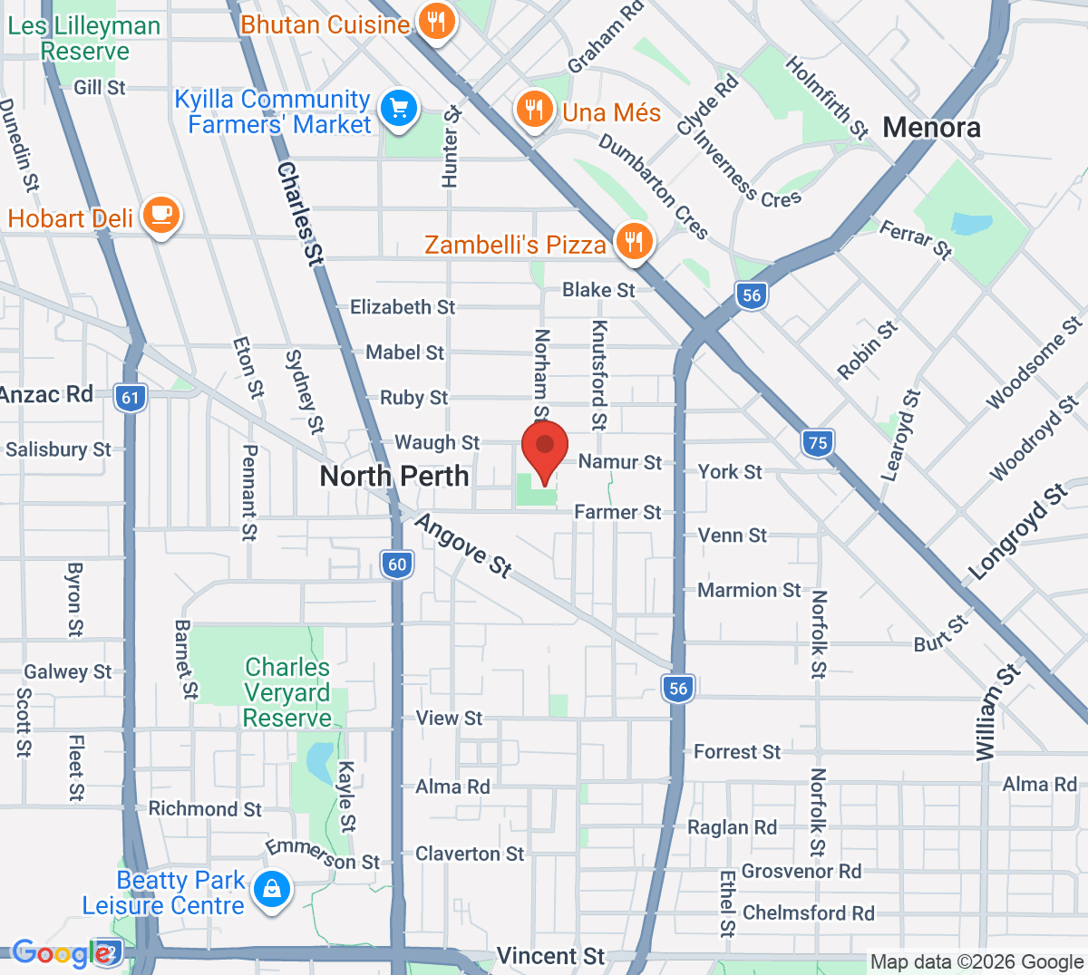 Map of North Perth Tennis Club