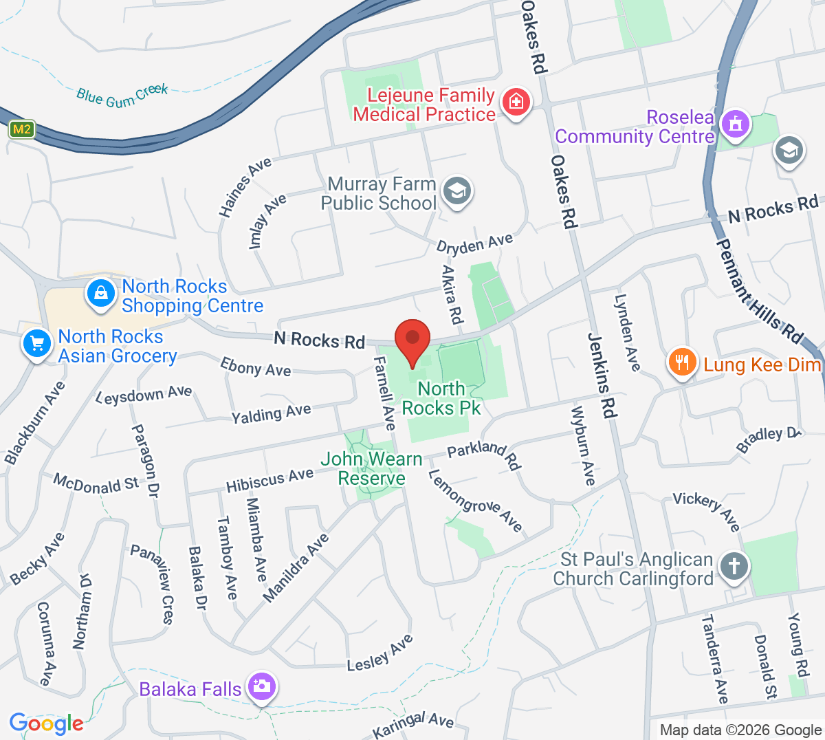 Map of North Rocks Tennis Centre
