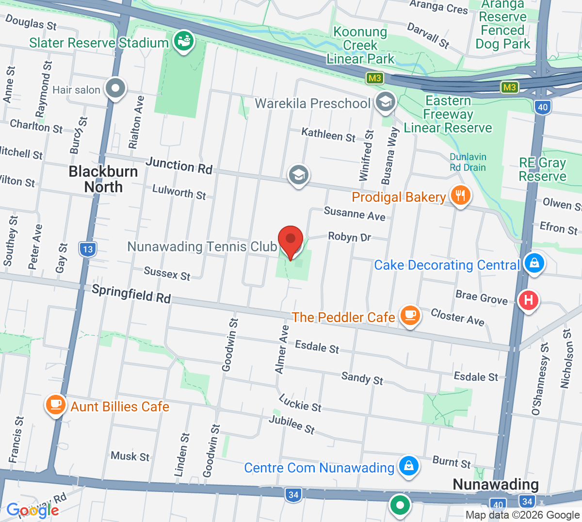 Map of Nunawading Tennis Club