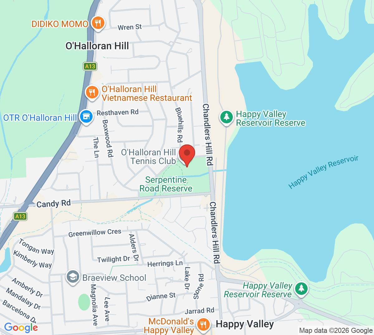 Map of O'Halloran Hill Tennis Club