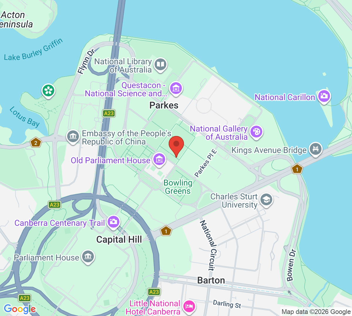 Map of Old Parliament House Gardens Tennis Centre
