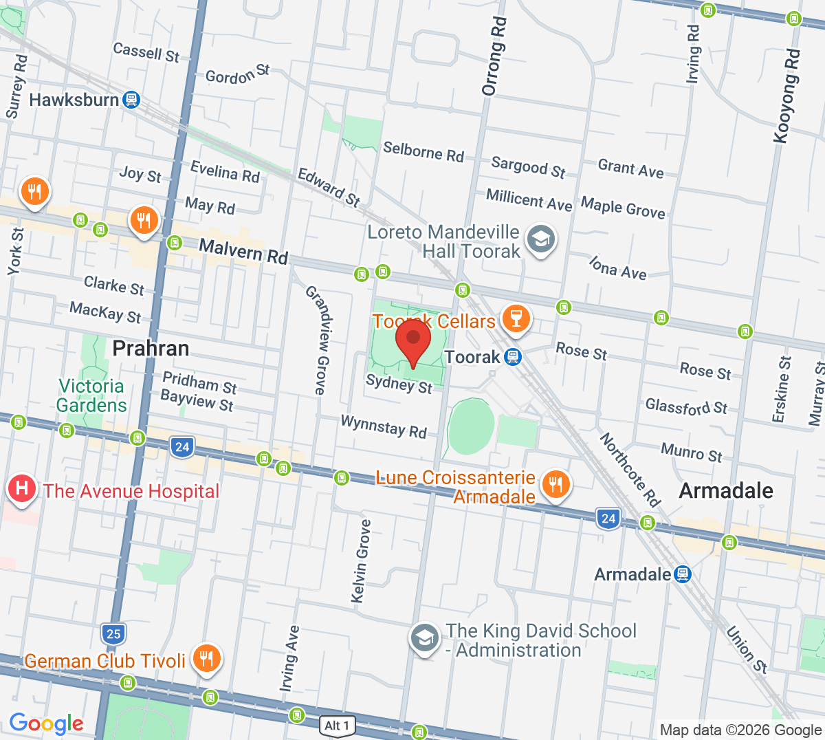 Map of Orrong Park Tennis Centre
