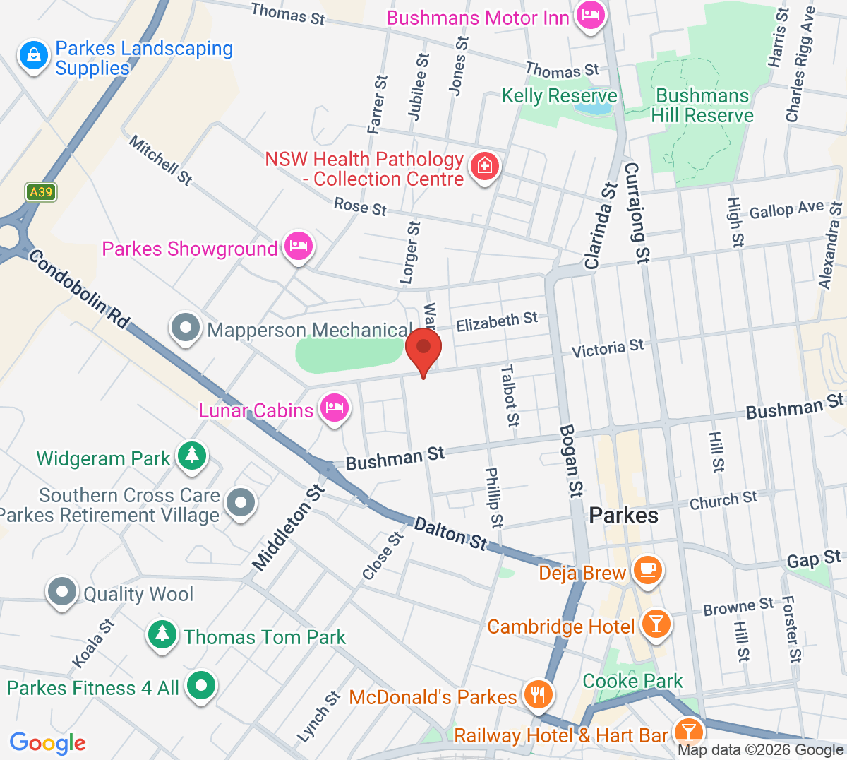 Map of Parkes Tennis Club