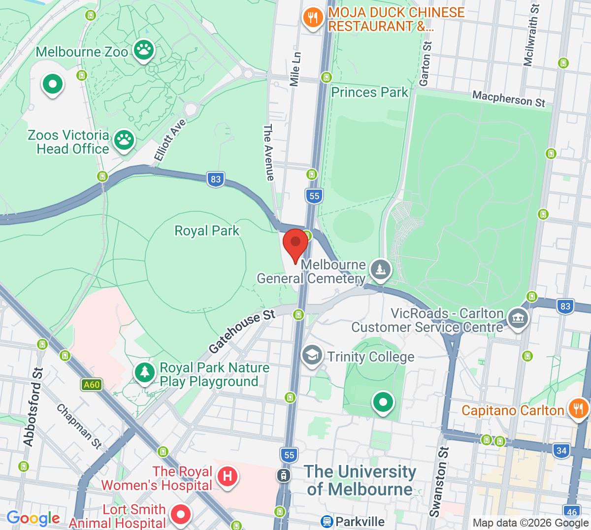 Map of Parkville Tennis Club