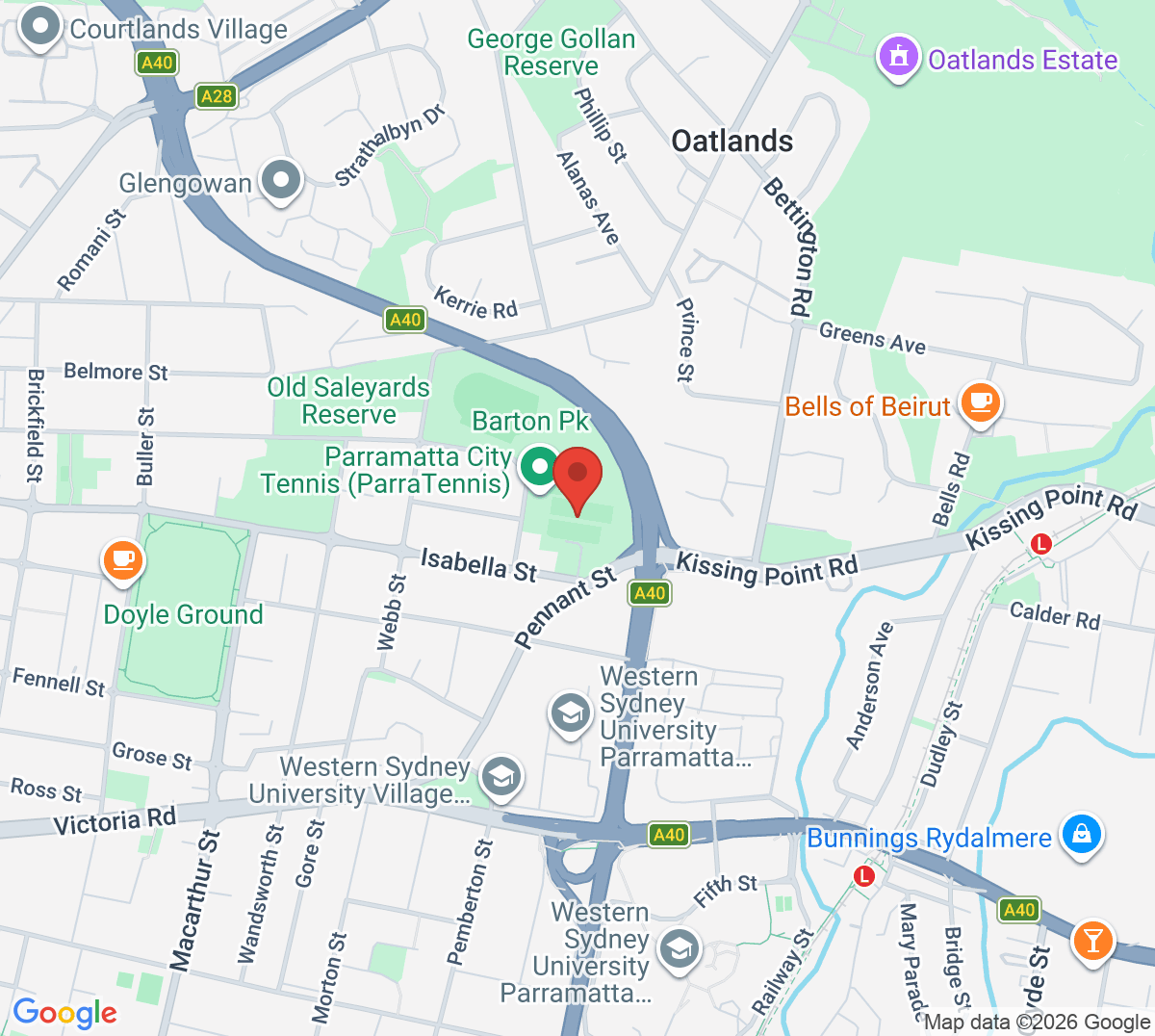 Map of Parramatta City Tennis (ParraTennis)