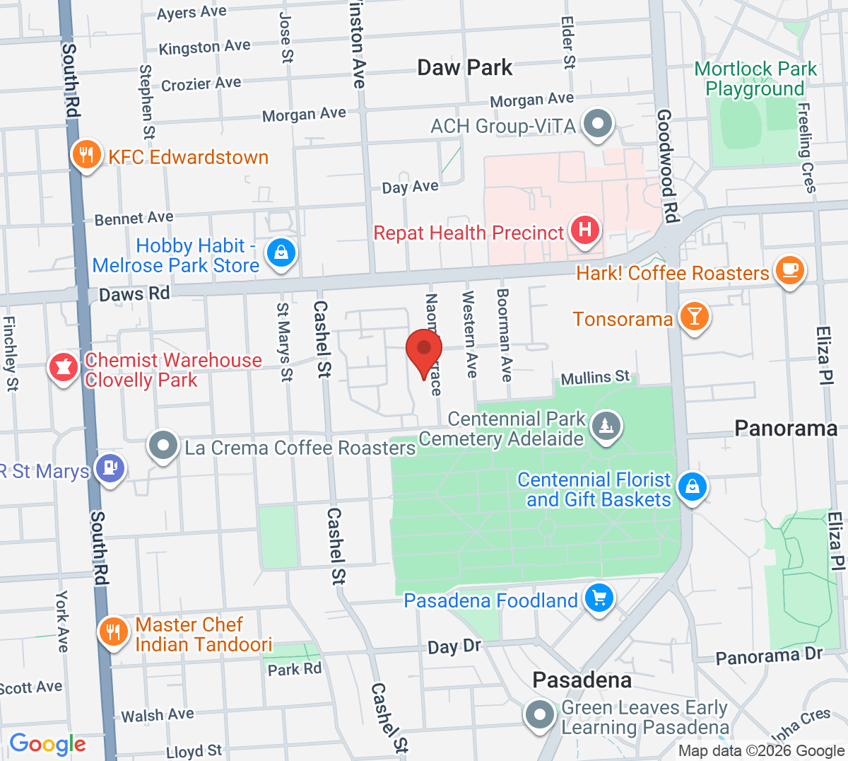 Map of Pasadena Tennis