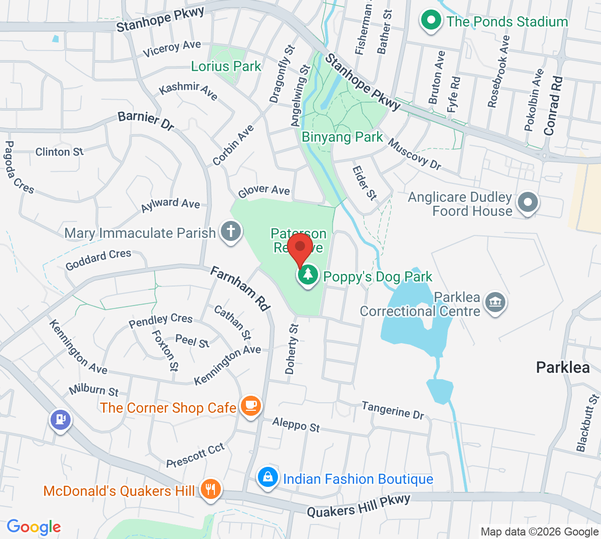 Map of Paterson Reserve Tennis Courts