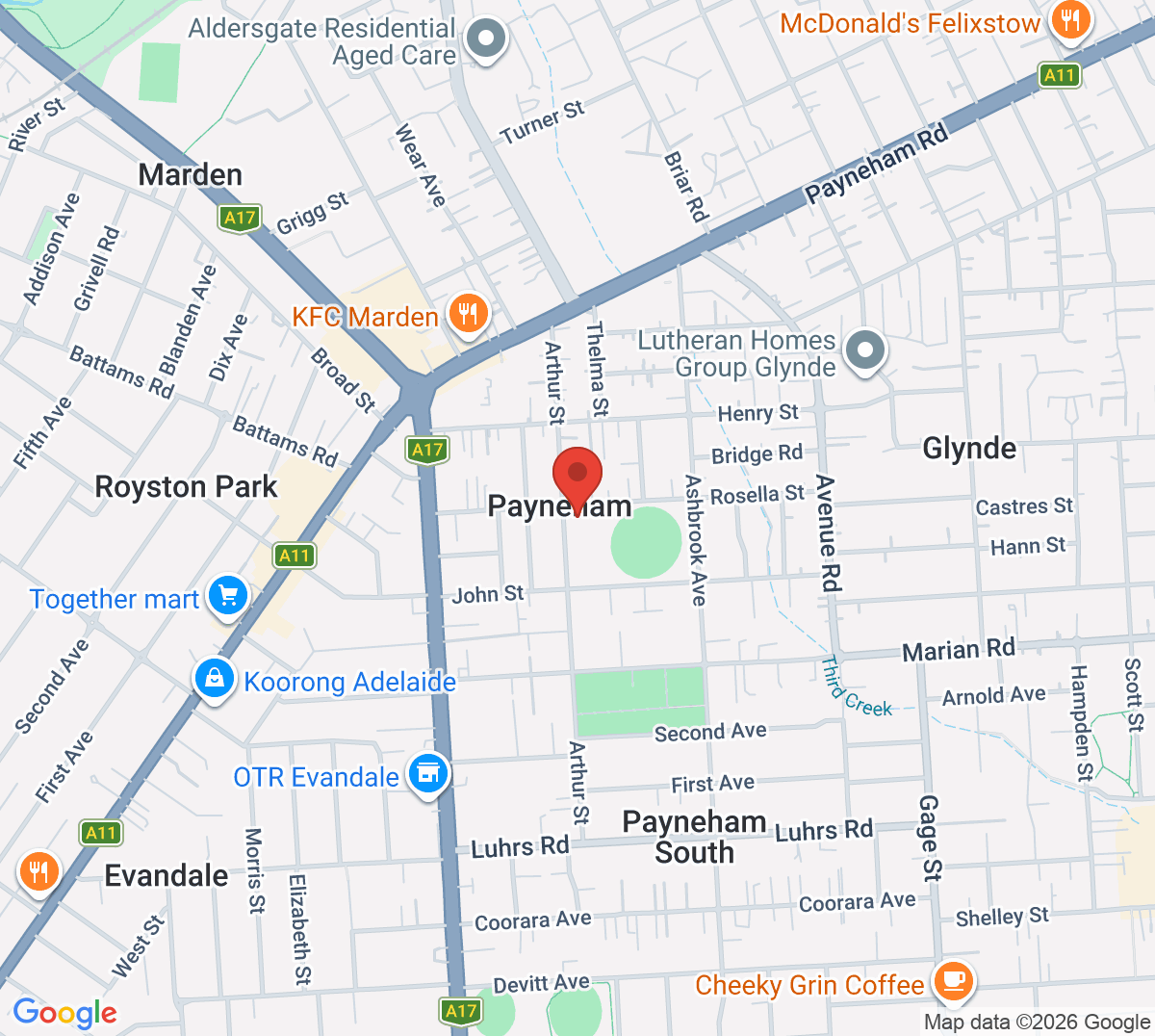 Map of East Adelaide Payneham Tennis
