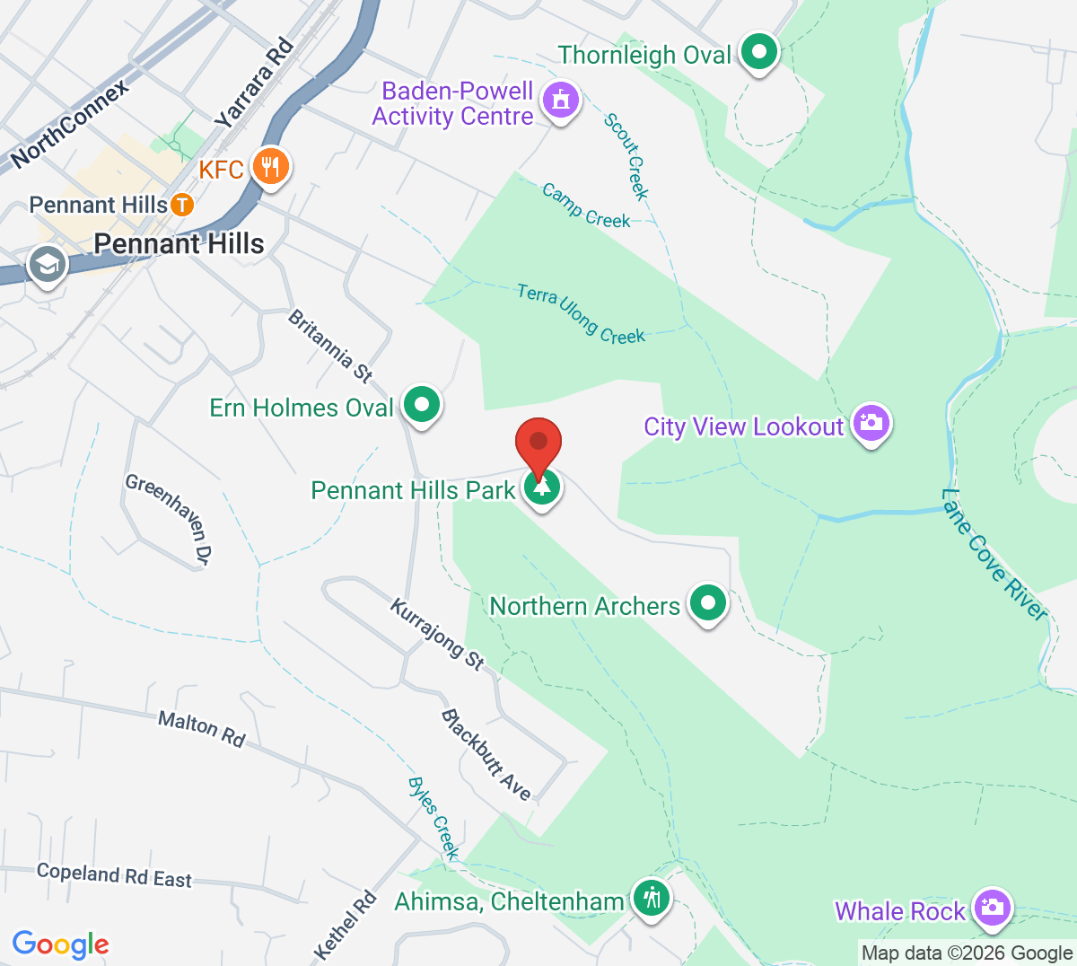 Map of Pennant Hills Tennis Centre