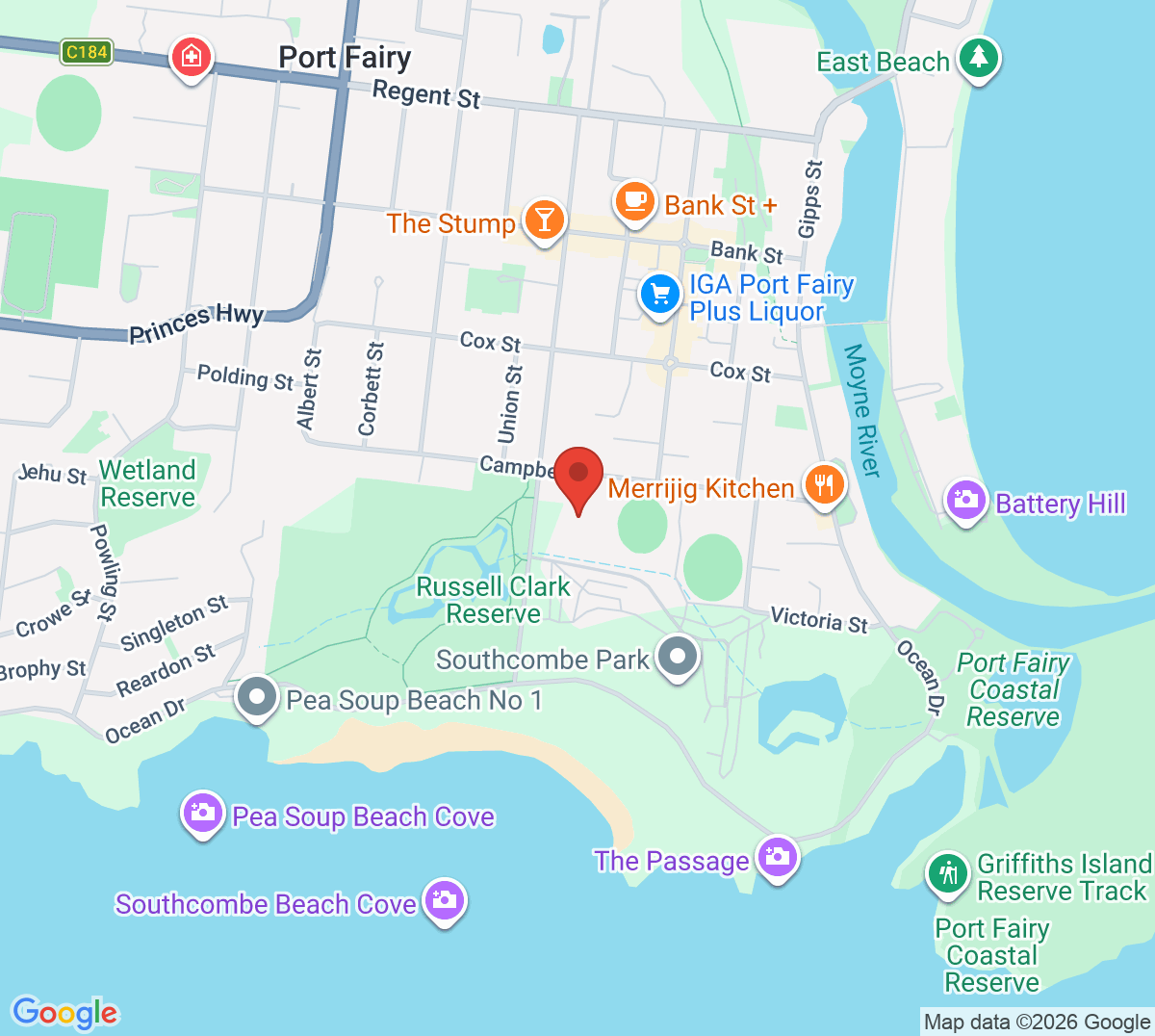 Map of Port Fairy Tennis Club