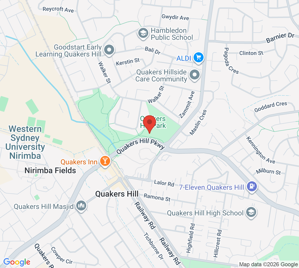 Map of Quakers Hill Park Tennis Courts