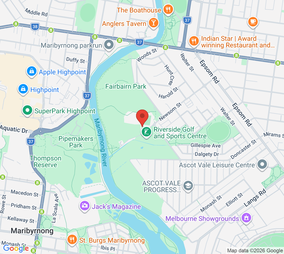 Map of Riverside Golf and Tennis Centre
