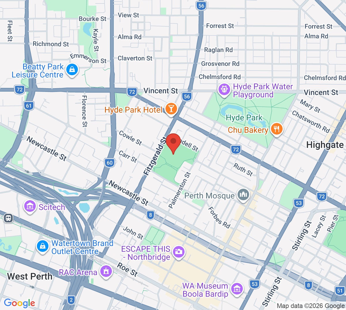 Map of Robertson Park Tennis Centre