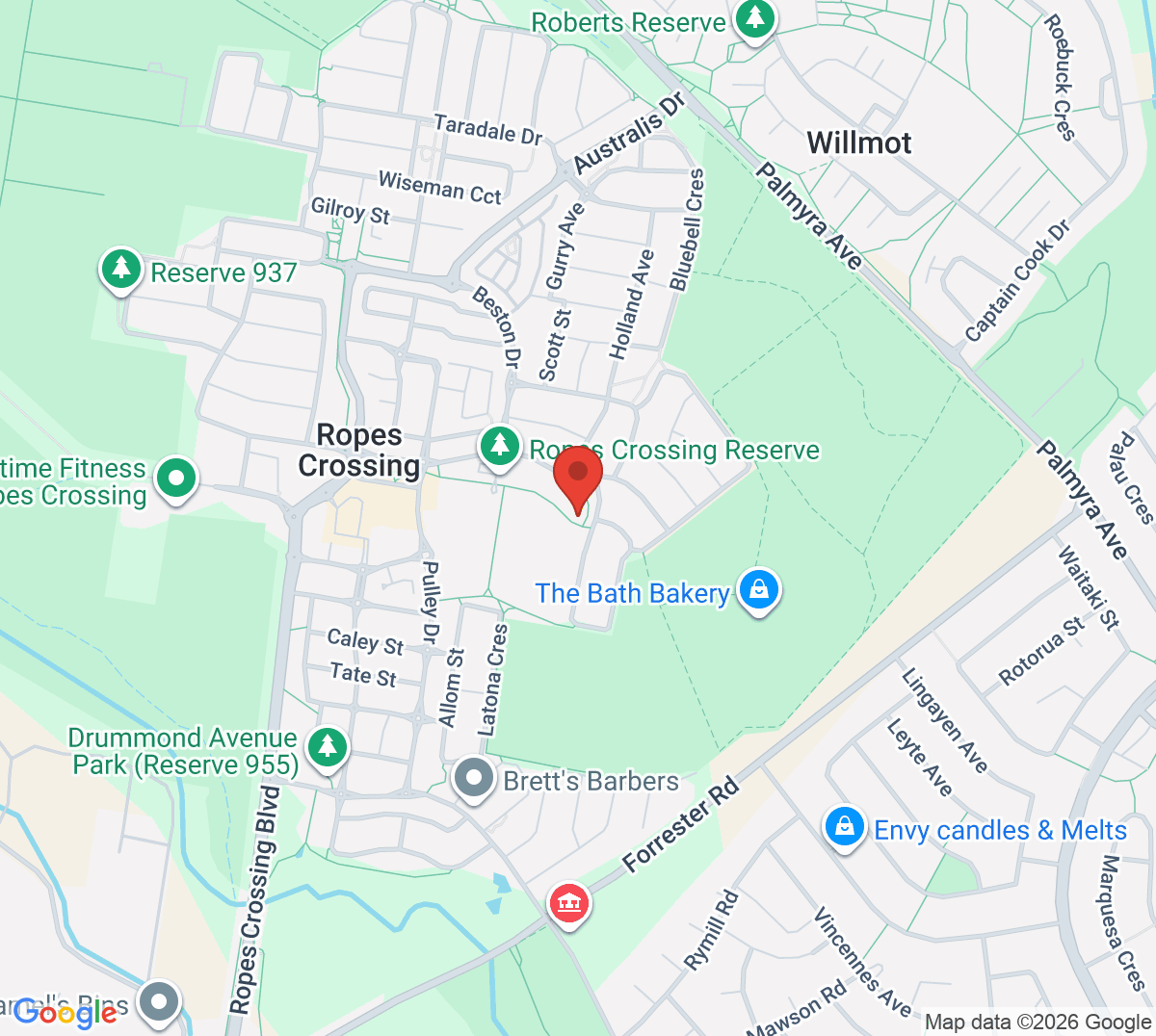 Map of Ropes Crossing Reserve Tennis