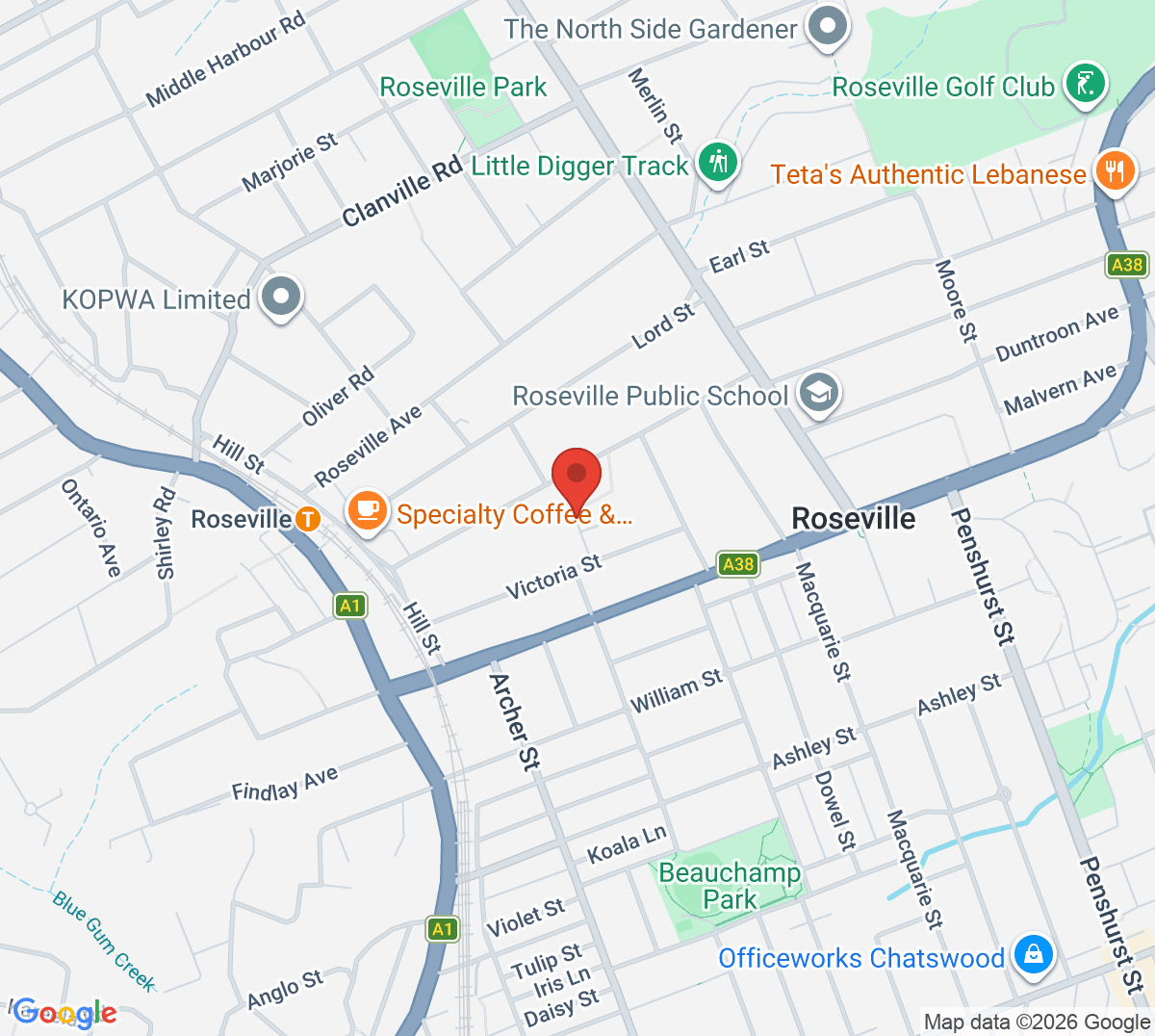 Map of Roseville Lawn Tennis Club