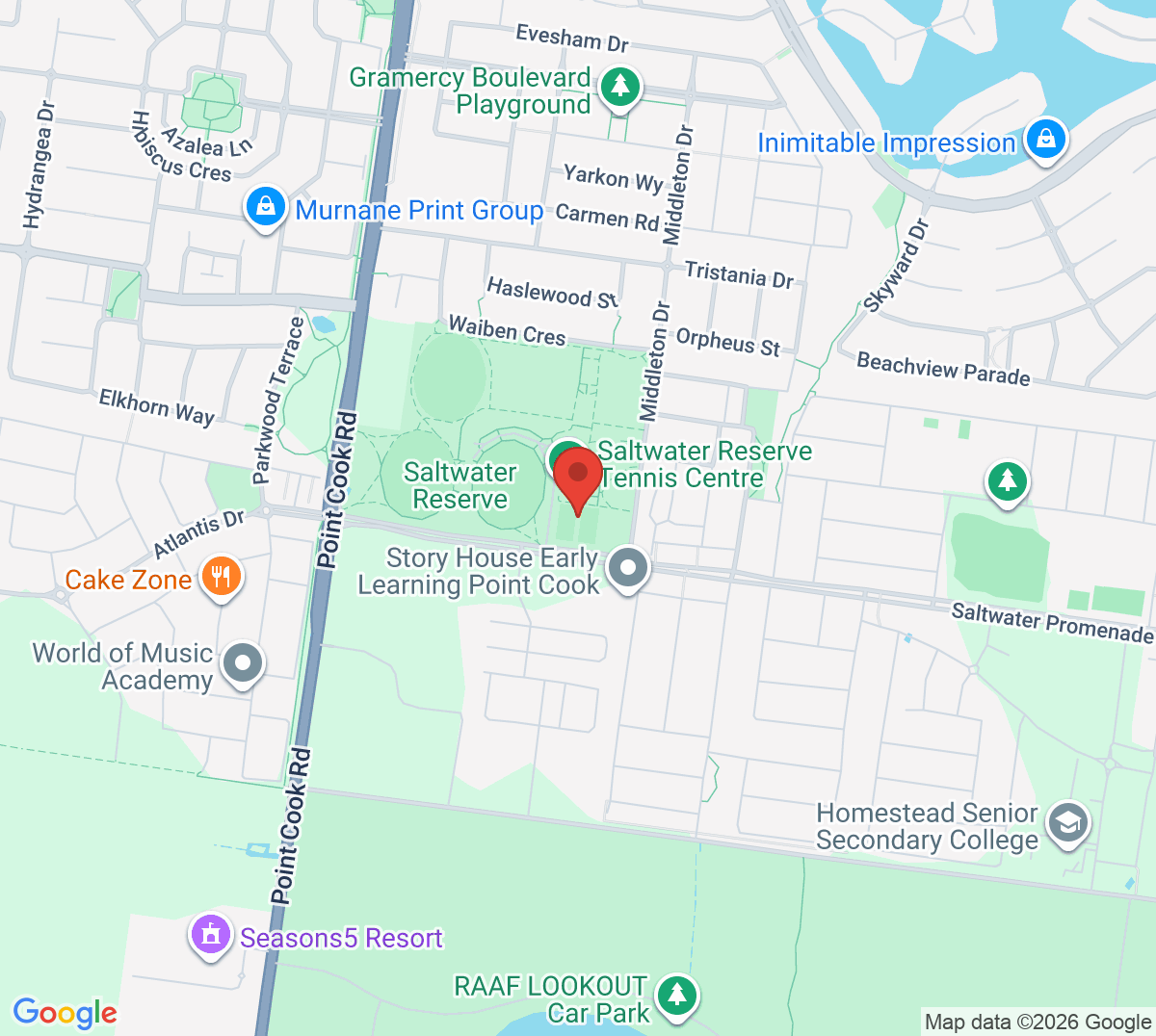 Map of Saltwater Reserve Tennis Centre