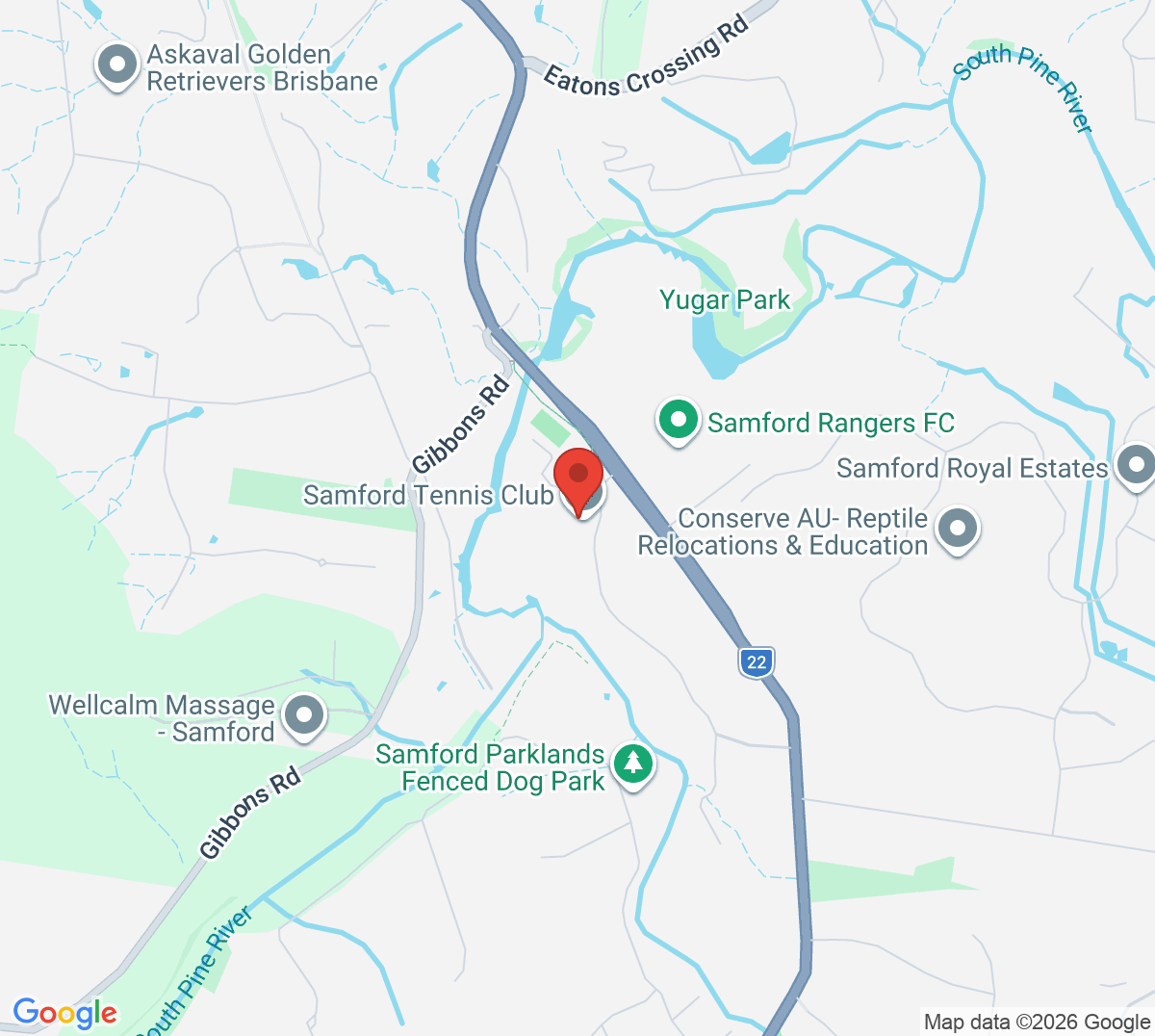 Map of Samford Parklands Tennis Centre
