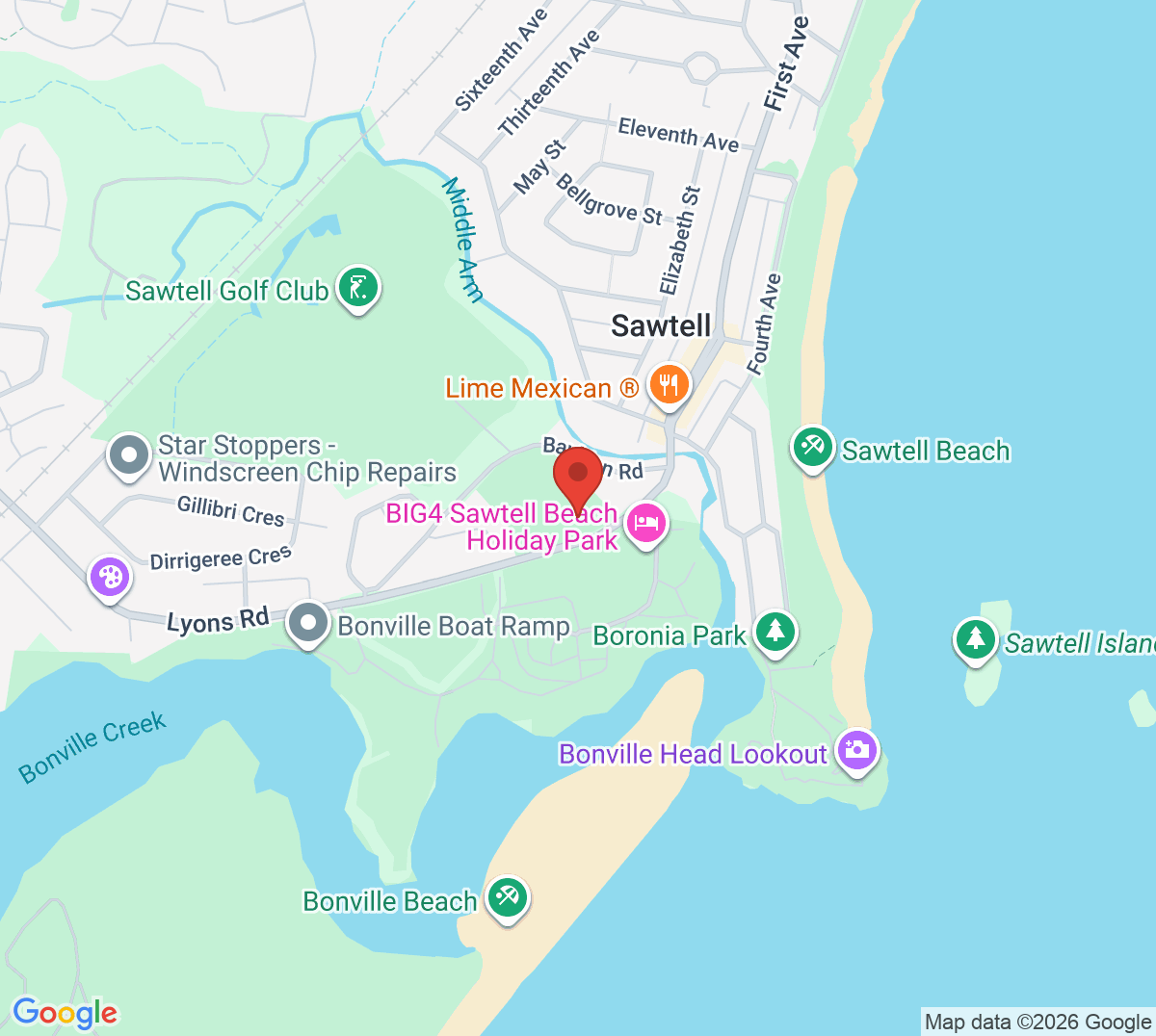 Map of Sawtell Tennis Club
