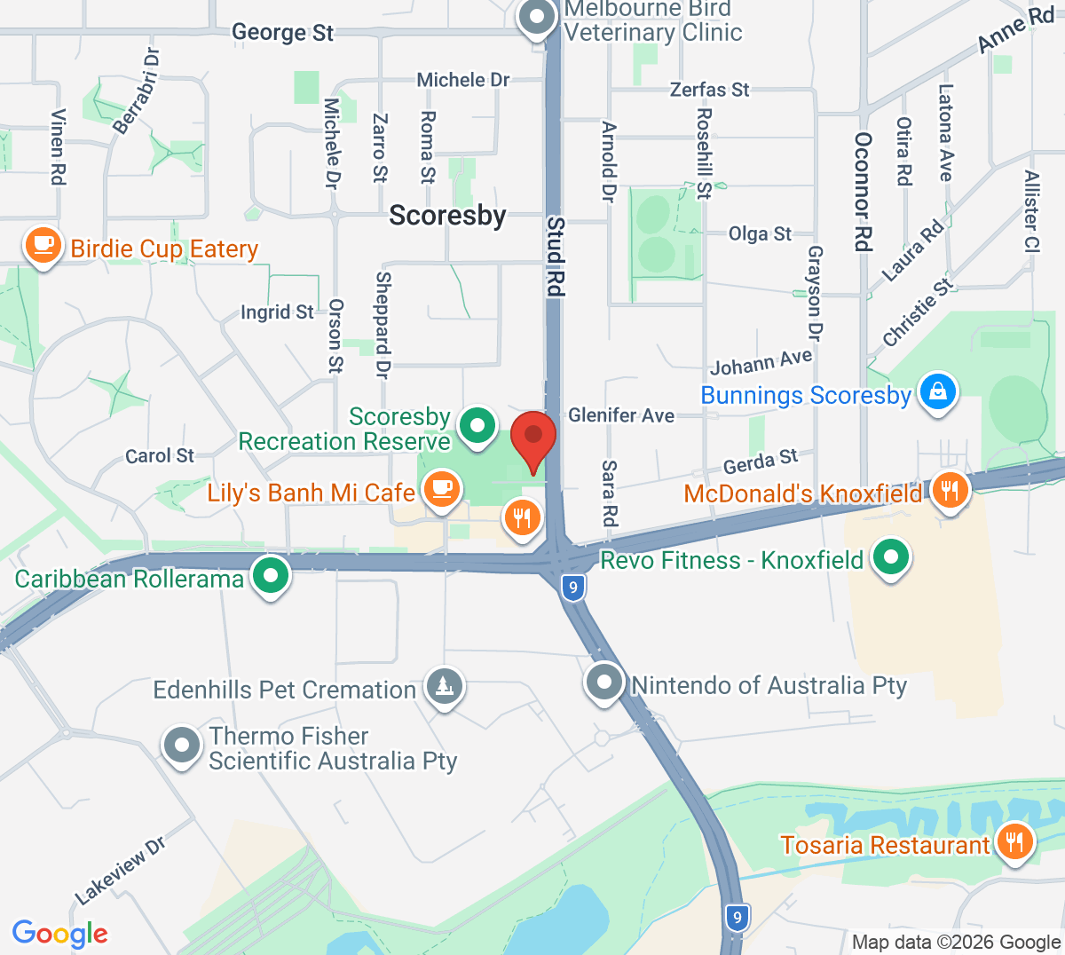 Map of Scoresby Wantirna South Tennis Club