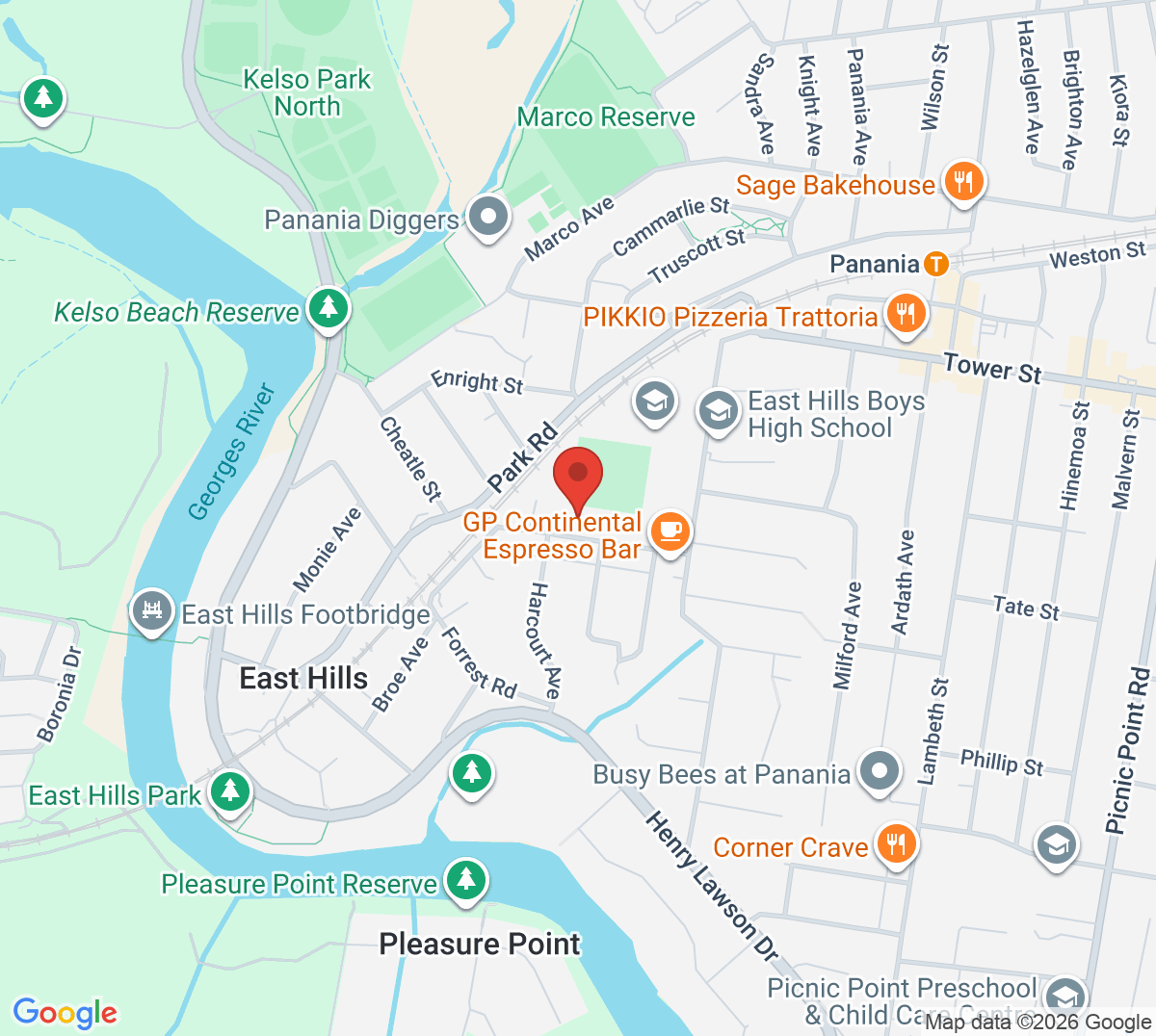 Map of Smith Park Tennis Centre