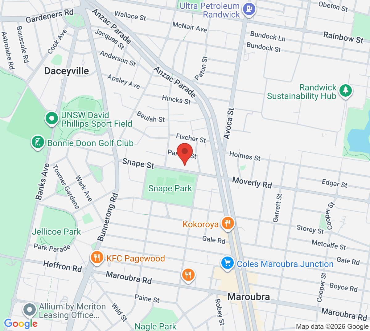 Map of Snape Park Tennis Centre