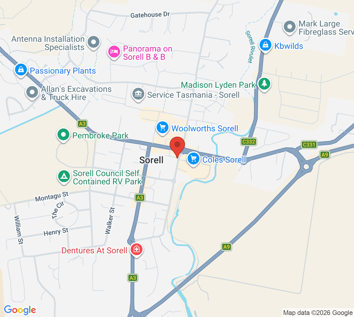 Map of Sorell Tennis Club
