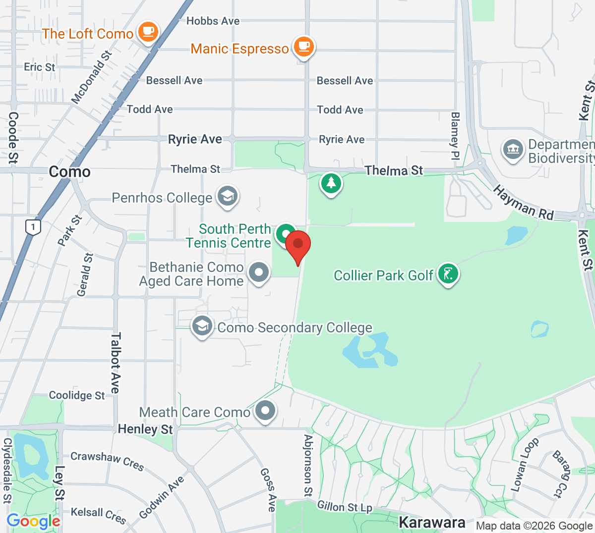 Map of South Perth Tennis Club