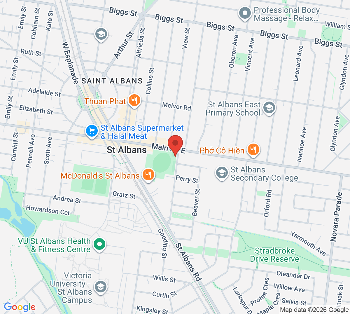 Map of St Albans East Tennis Club