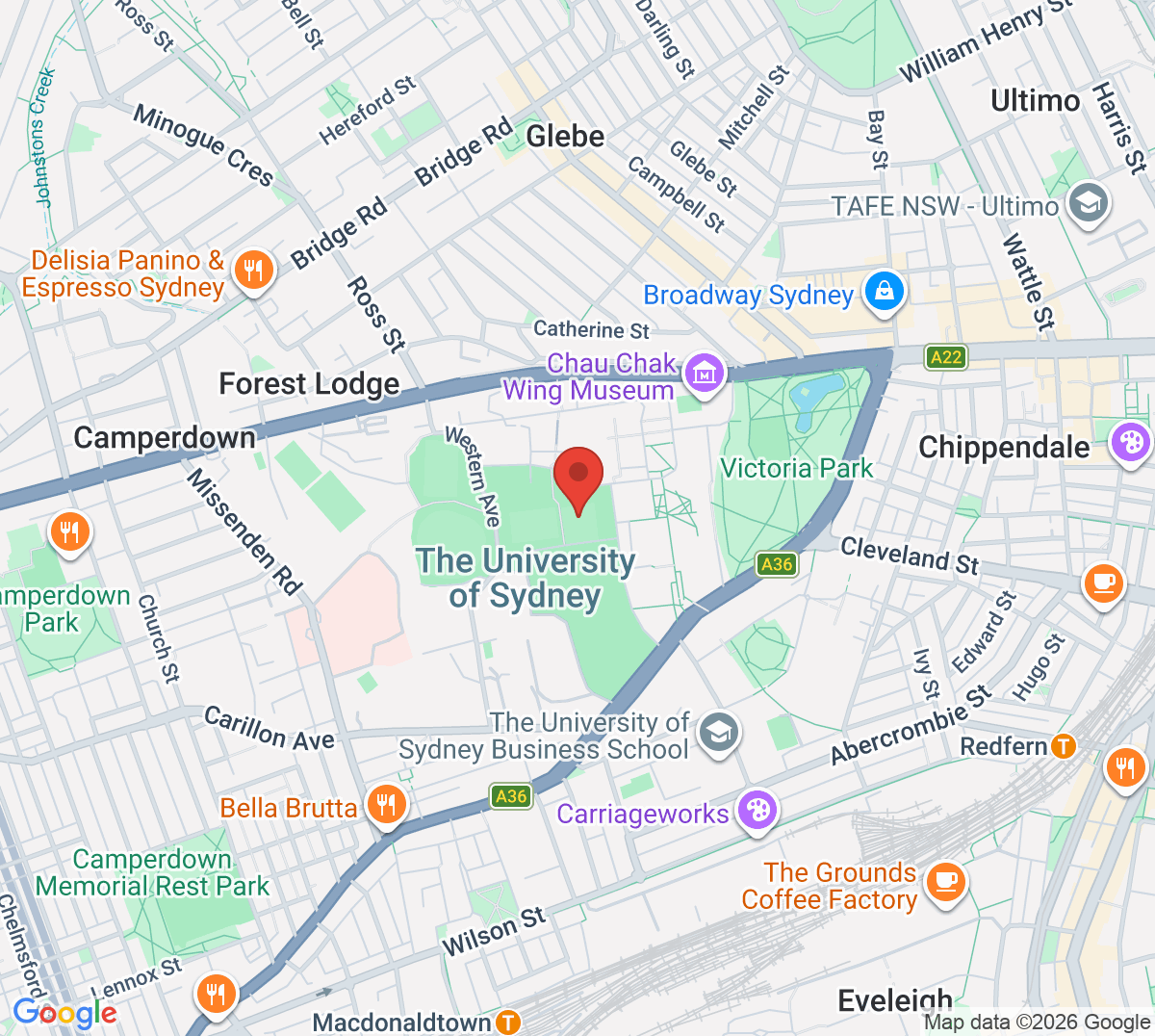 Map of Sydney University Lawn Tennis Club