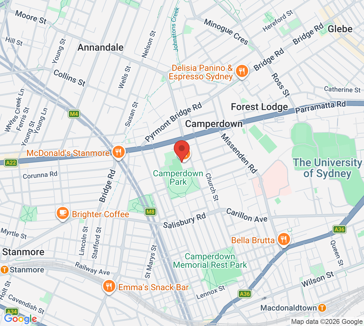 Map of Sydney Centre for Tennis