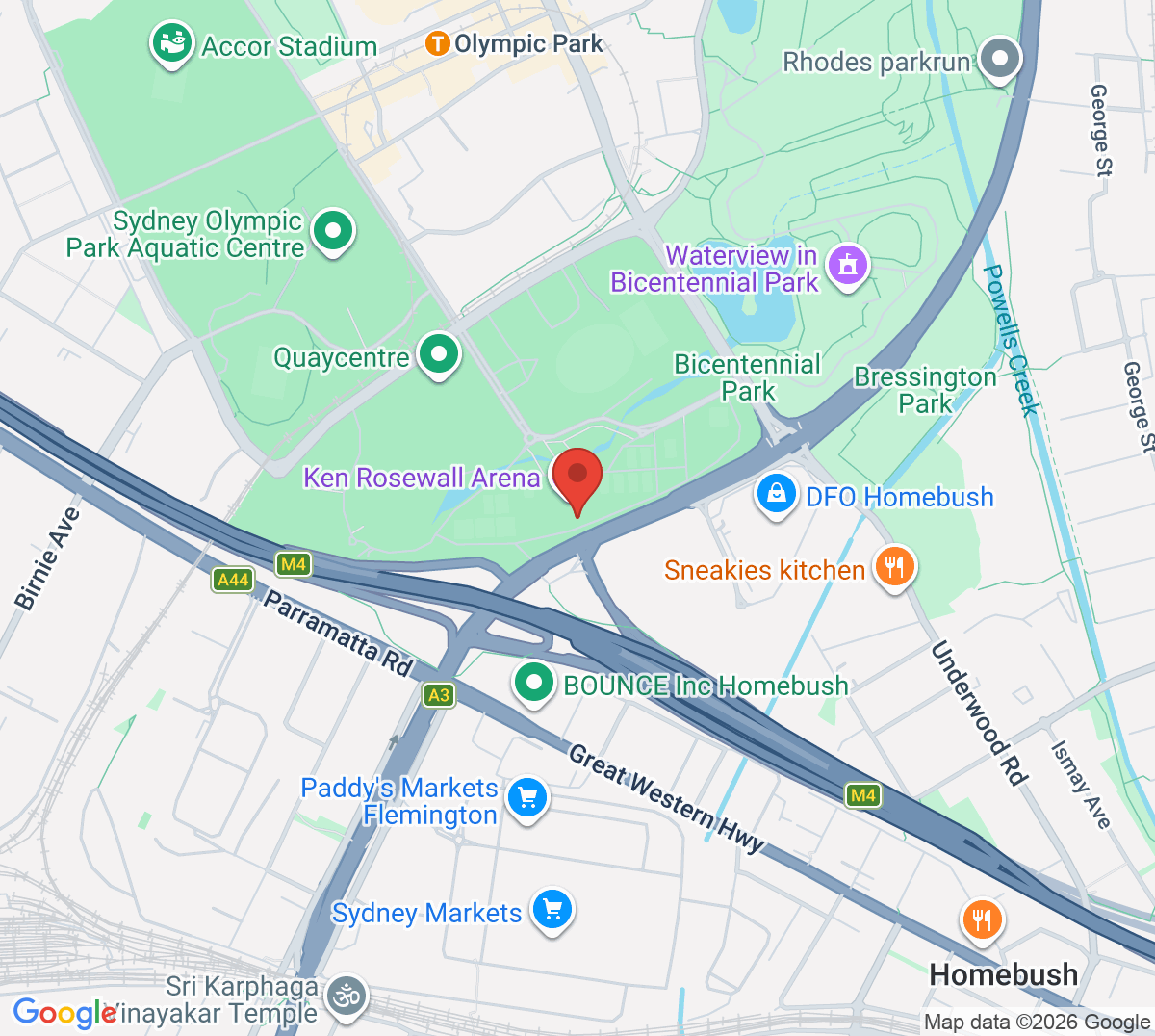 Map of Voyager Tennis Academy - Sydney Olympic Park Tennis Centre