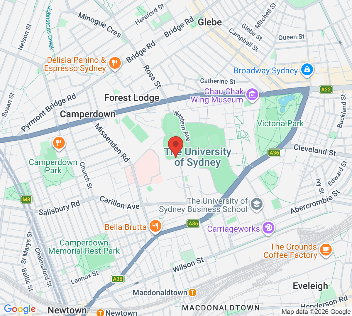 Map of Sydney University Sports and Aquatic Centre