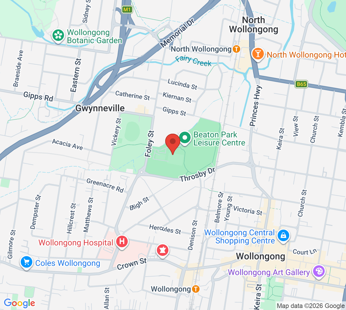 Map of Wollongong Regional Tennis Centre (formally Beaton Park Tennis Centre)