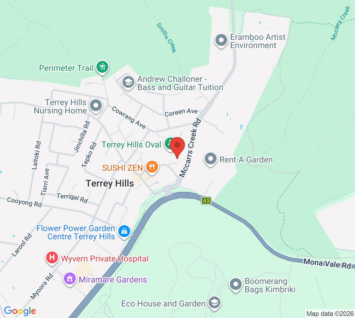 Map of Terrey Hills Tennis Club