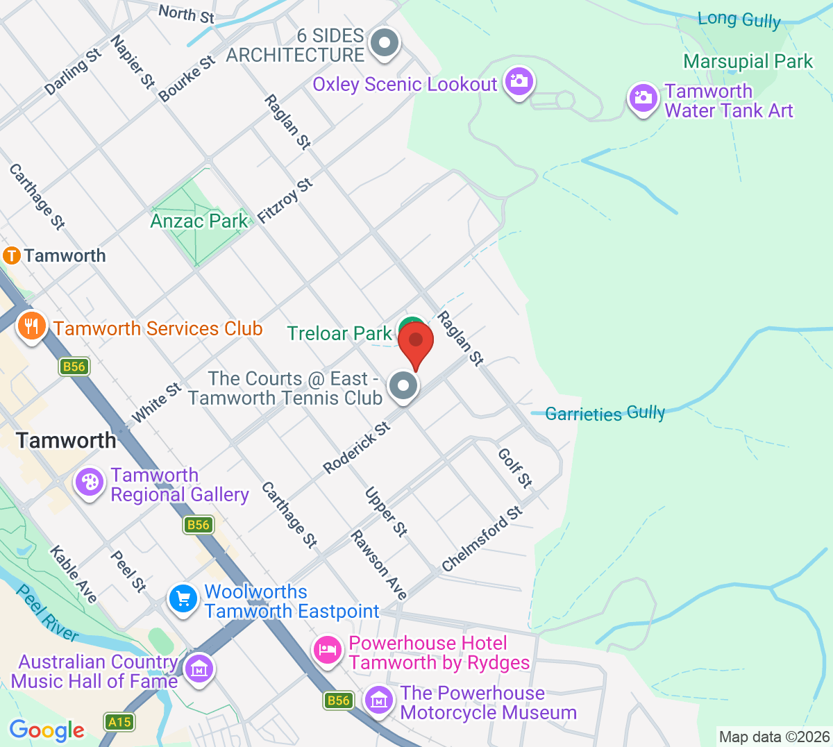 Map of Treloar Park Tennis Courts (The Courts @ East)