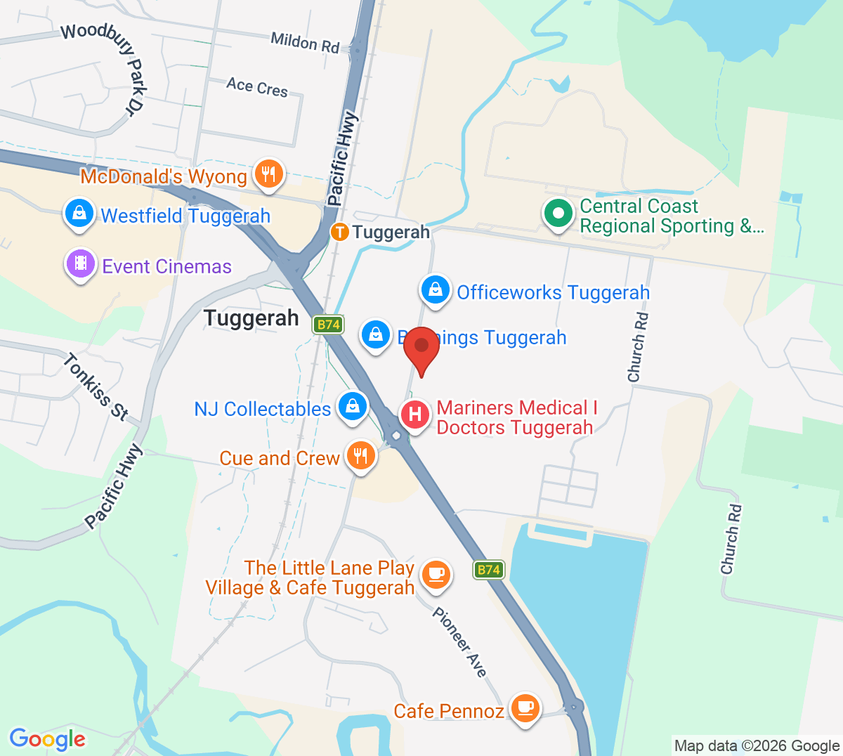 Map of Tuggerah Lakes Tennis Centre