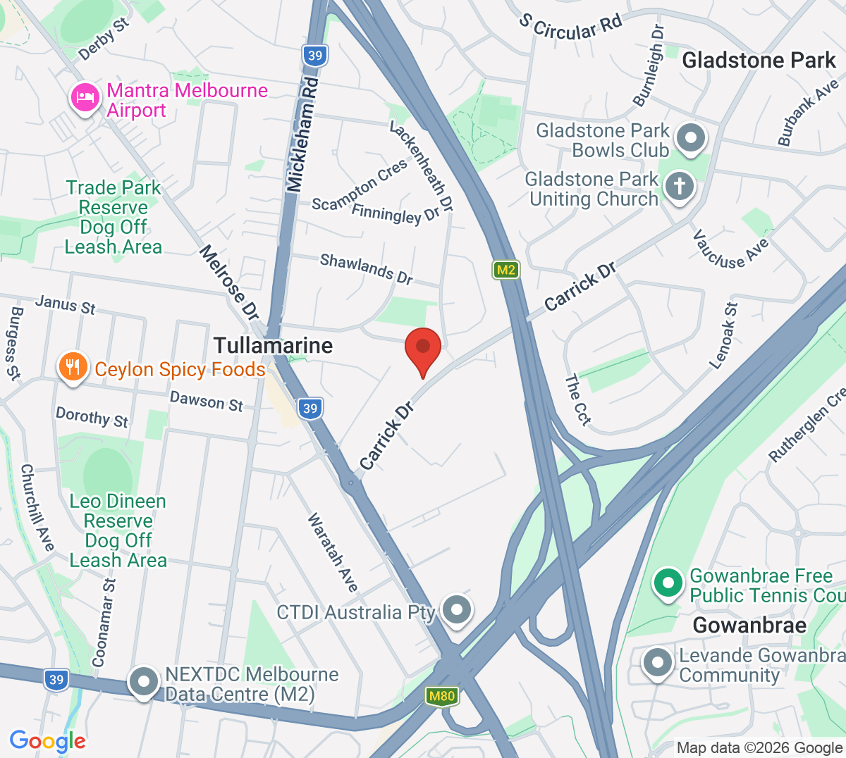 Map of Tullamarine Indoor Tennis