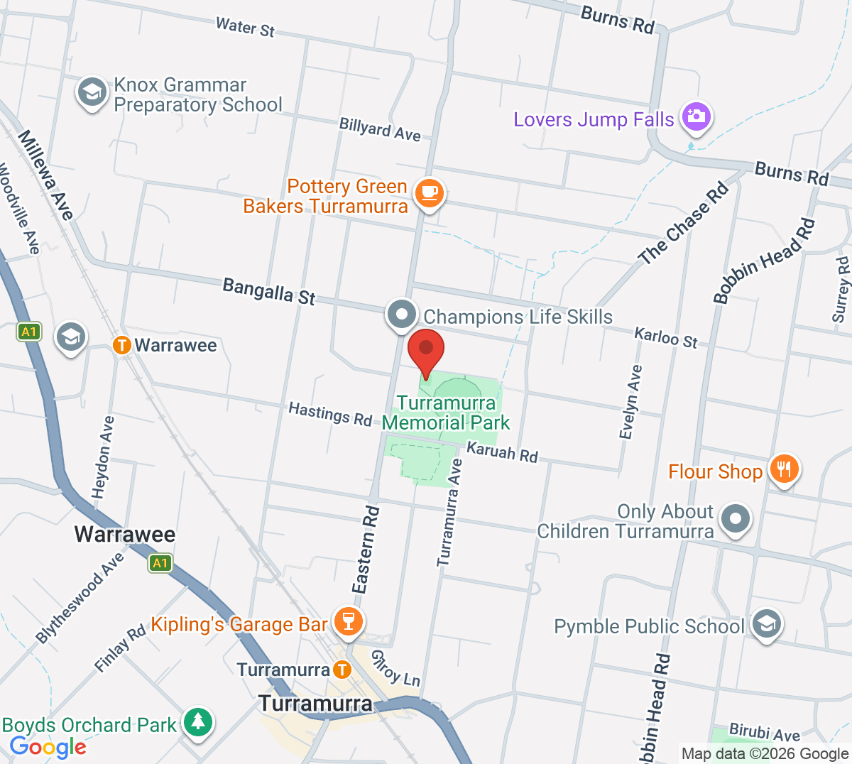 Map of Turramurra Park Tennis Courts