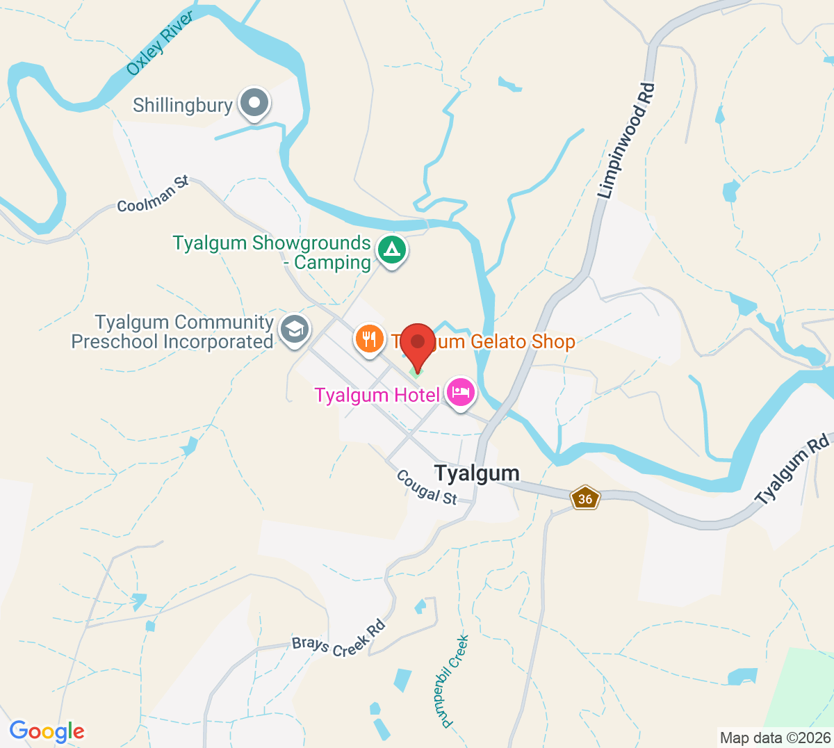 Map of Tyalgum Memorial Park Tennis Court