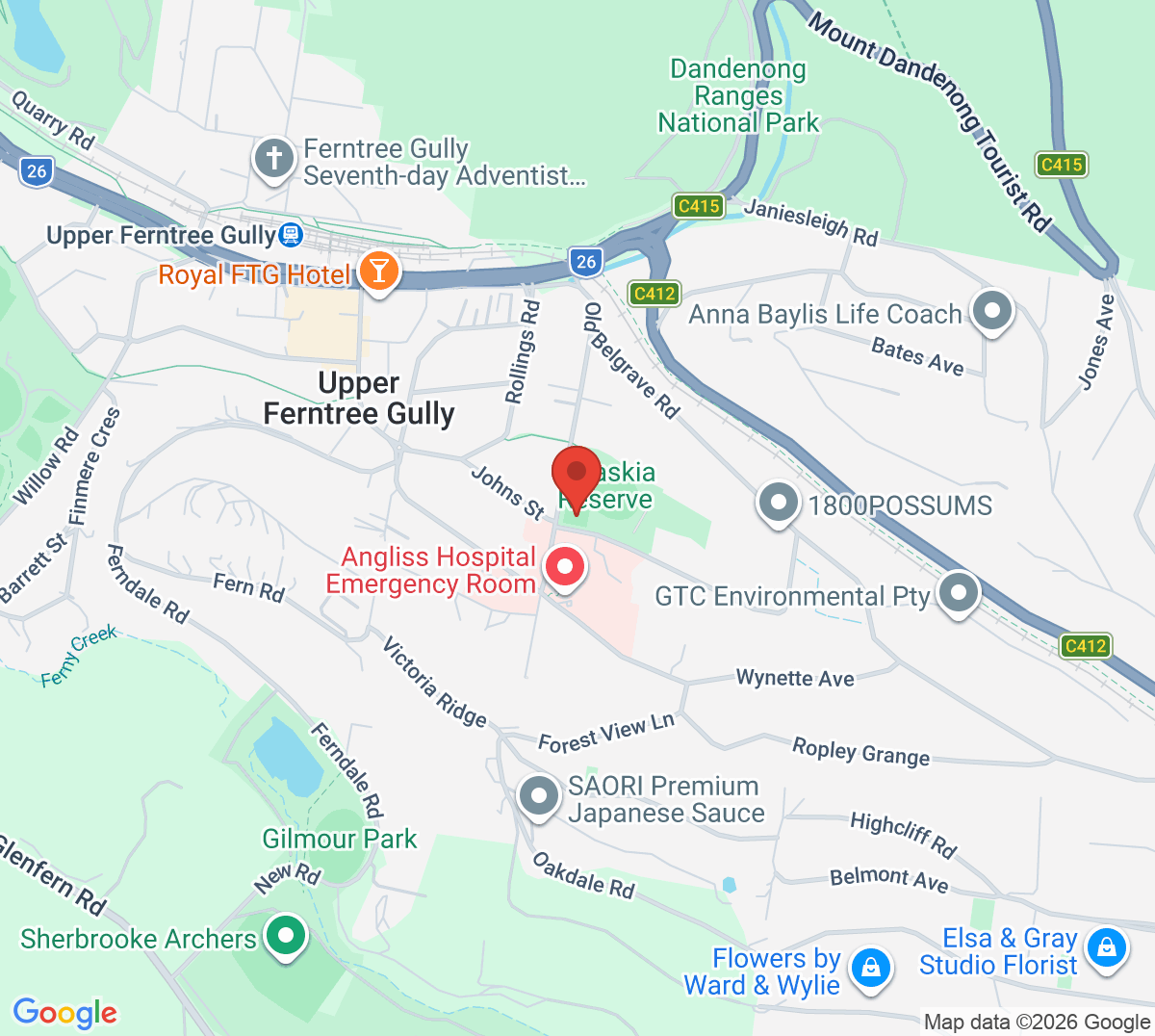Map of Upper Ferntree Gully Tennis Club