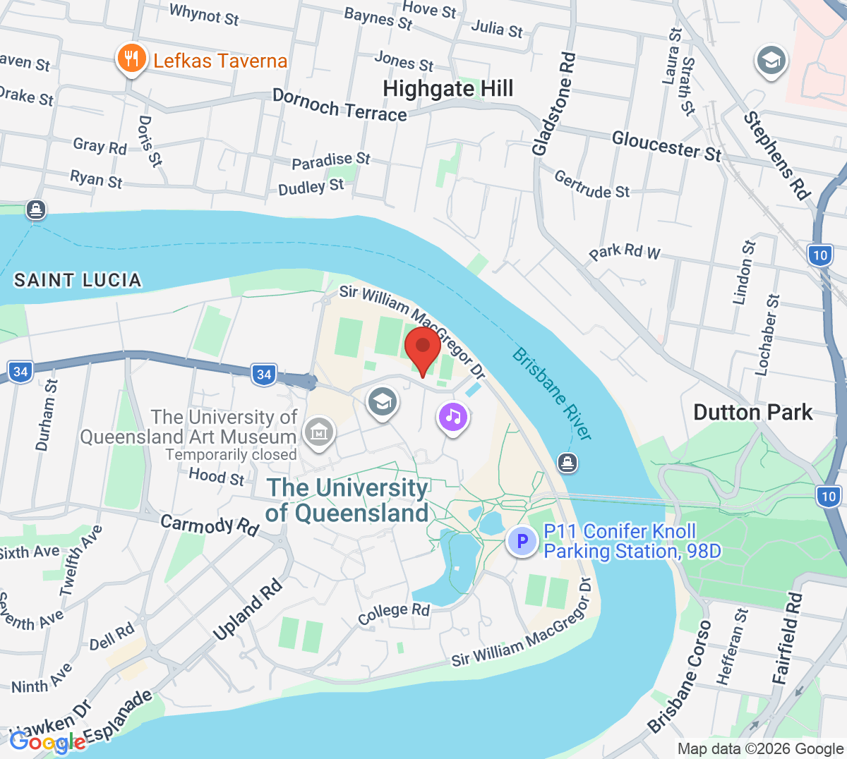 Map of UQ Tennis Centre