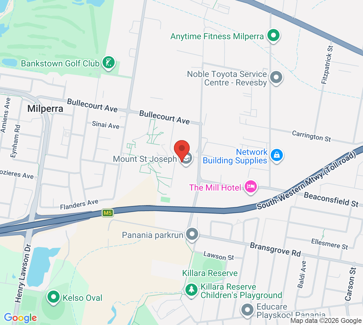 Map of UWS Tennis Courts - Milperra