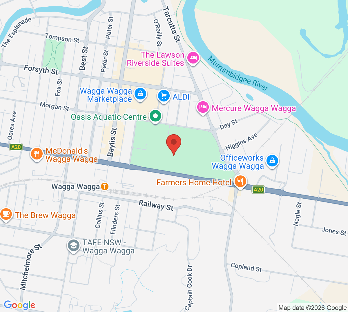 Map of Wagga Wagga Tennis Association - Jim Elphick Tennis Centre
