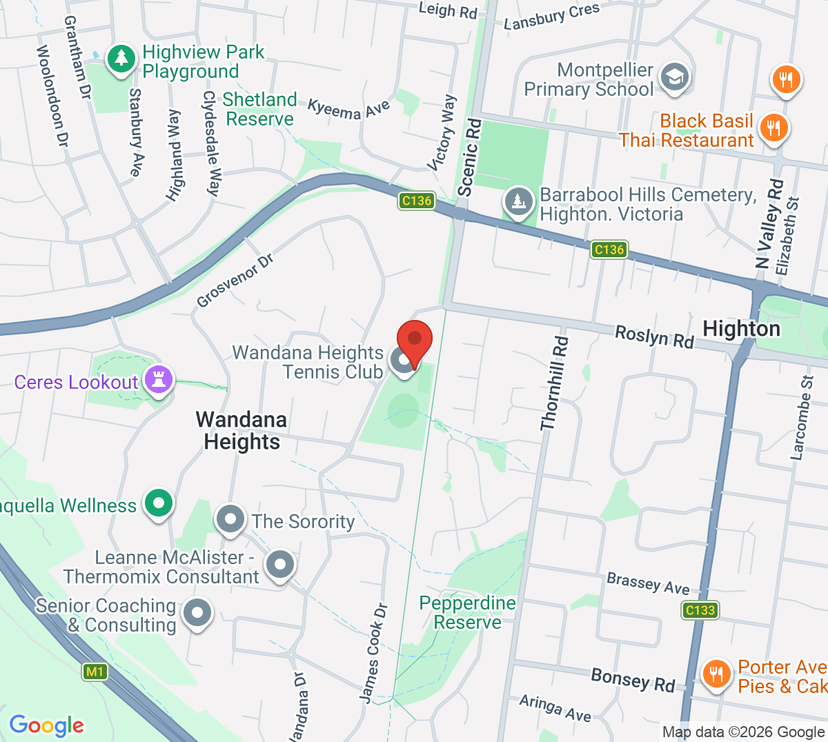 Map of Wandana Heights Tennis Club