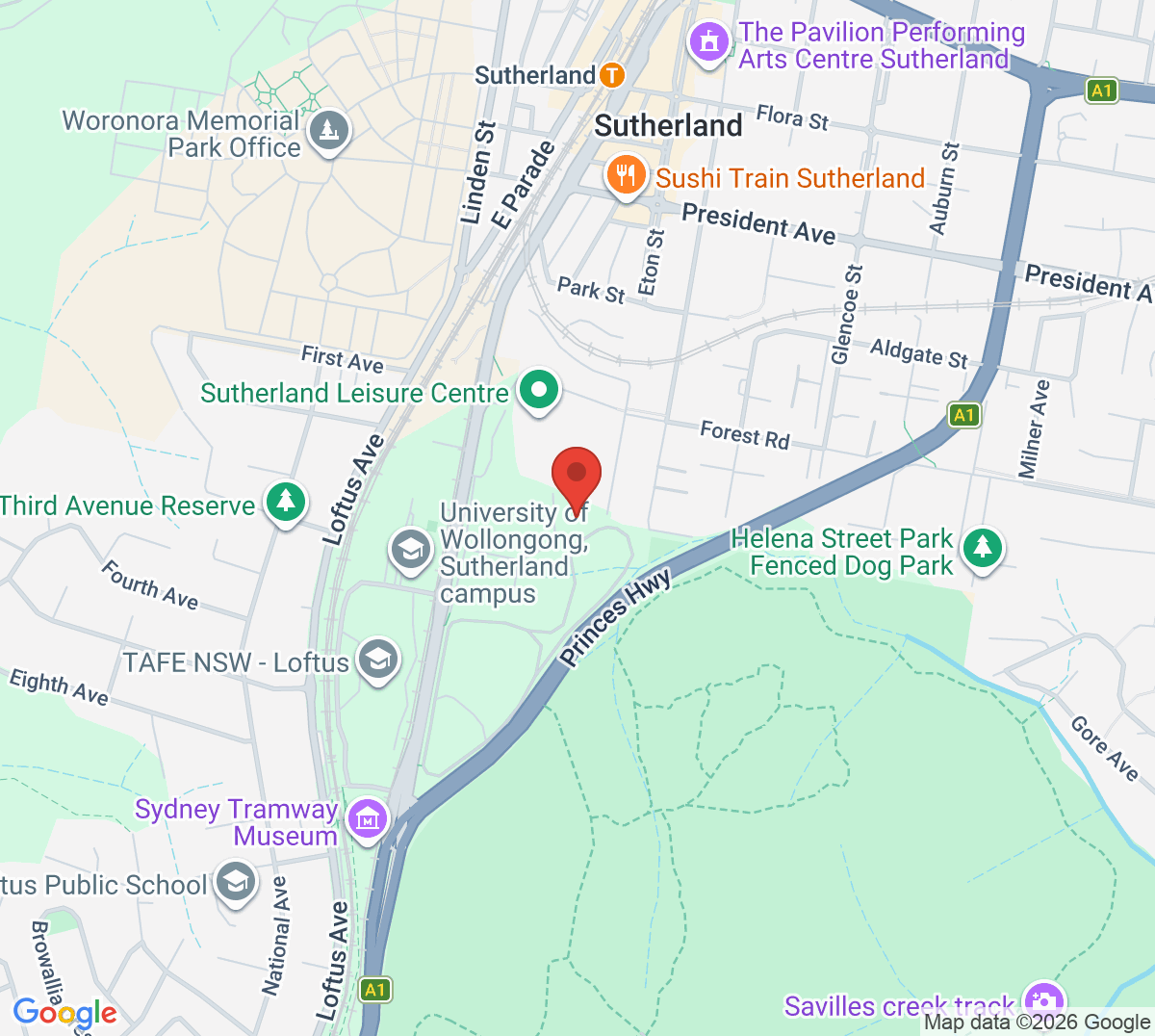 Map of Waratah Park Tennis Courts